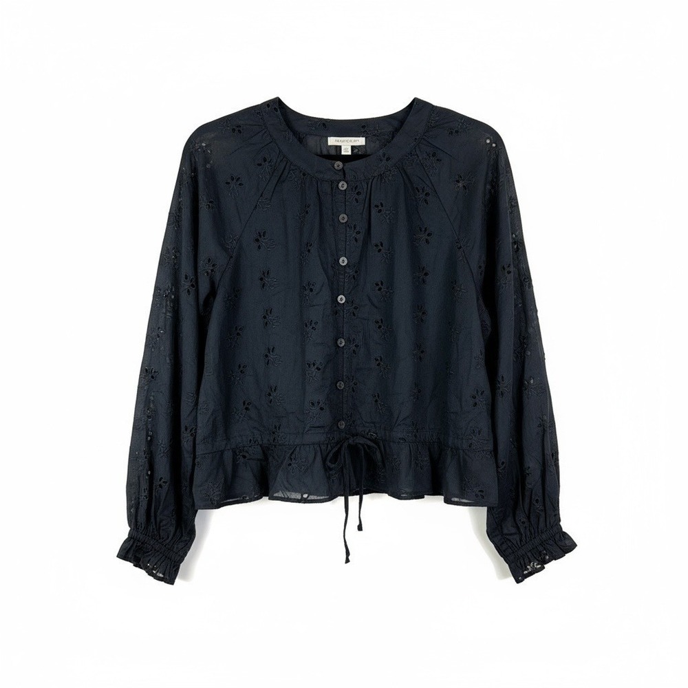 Outerknown Organic Cotton Navy Eyelet Button-Front Blouse